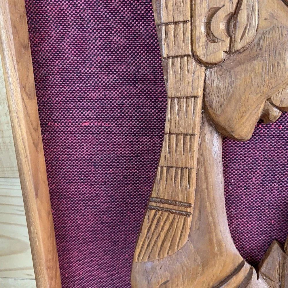 2 Wall Art Hangings Namaste Lady Man Praying Carved Wood Teak VTG Tribal African
